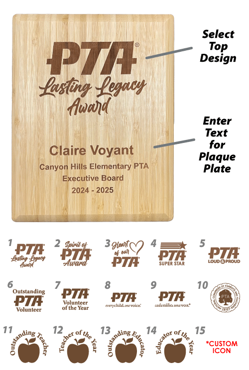 Laser Etched Bamboo - Custom PTA Award Plaque
