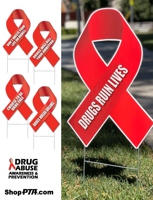 Drug Awareness - Red Ribbon Die Cut Yard SIgn Set