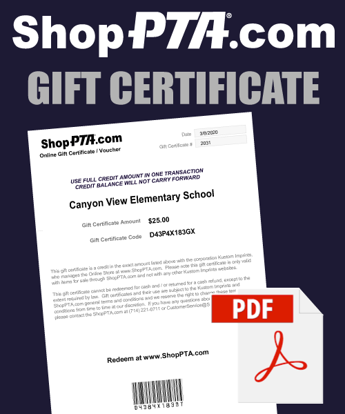 ShopPTA.com Merchandise Gift Certificate
