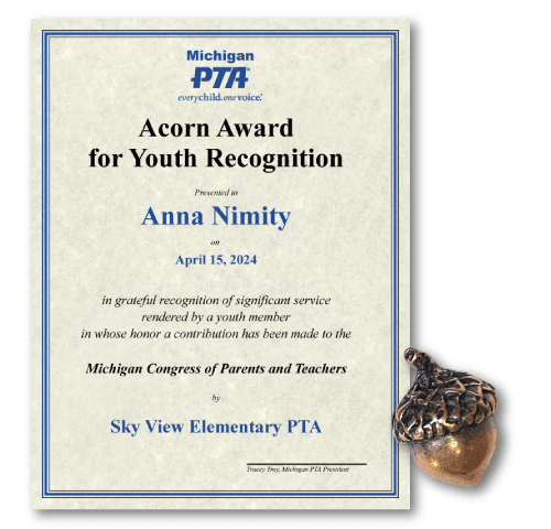 Acorn Award: Certificate + Pin