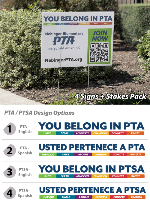 YOU BELONG IN PTA - Custom QR Code Yard Sign 4-Pack