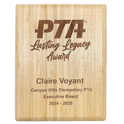 Laser Etched Bamboo - Custom PTA Award Plaque